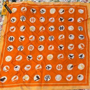 Wensli 100% Silk Orange Bird Pattern Scarf